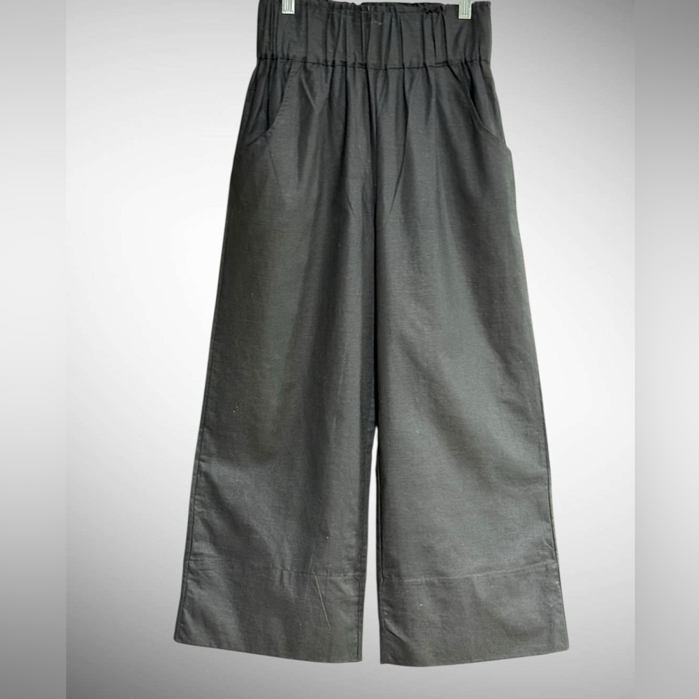 Kourt Flax Linen Crop Summer Pants Black Size Medium Wide Leg Crishelle - Picture 3 of 15